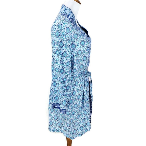 Oscar de la Renta Gauzy Cotton Blue and White Wrap Floral Asia Robe Size Large. - Picture 5 of 15